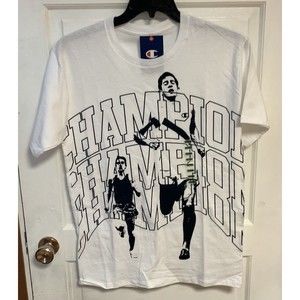 Champion Midweight T-Shirt Repeat Runners Logo Men’s Size Medium White Crew Neck
